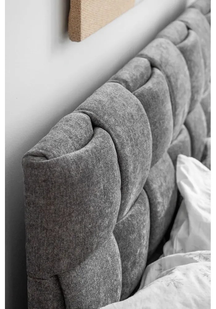 Letto matrimoniale imbottito grigio con rete inclusa 160x200 cm Eve – Miuform