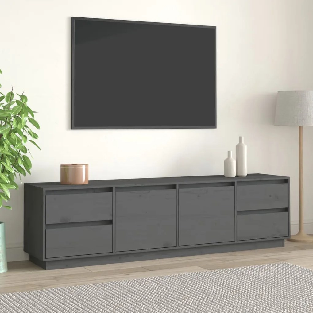 Mobile Porta Tv Grigio 176x37x47,5 Cm İn Legno Massello Di Pino /