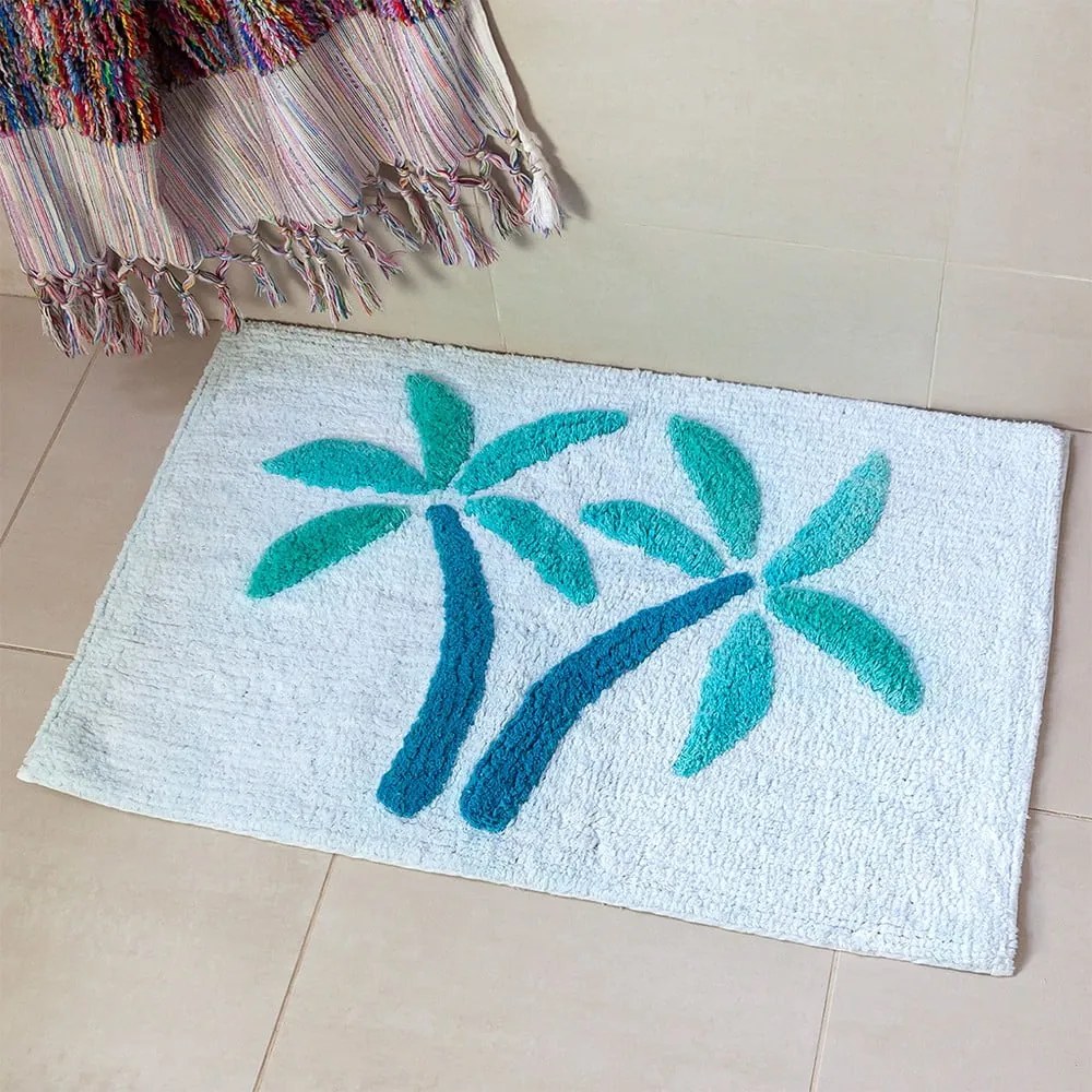 Tappetino per il bagno bianco/blu 50x80 cm Palm Trees – Rex London
