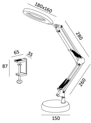 Lampada da tavolo LED dimmerabile con una lente d'ingrandimento 2in1 AURIQ LOUPE LED/10W/5V 3000/4000/6500K nero