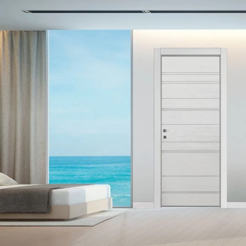 Porta interna a battente Mast Incisa in legno laccato colore grigio, L 60 x H 210 cm, apertura reversibile