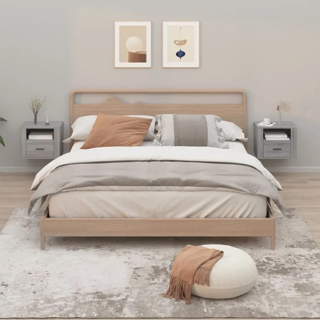 Comodini A Muro 2 Pz Grigio Sonoma 50x36x40 Cm /