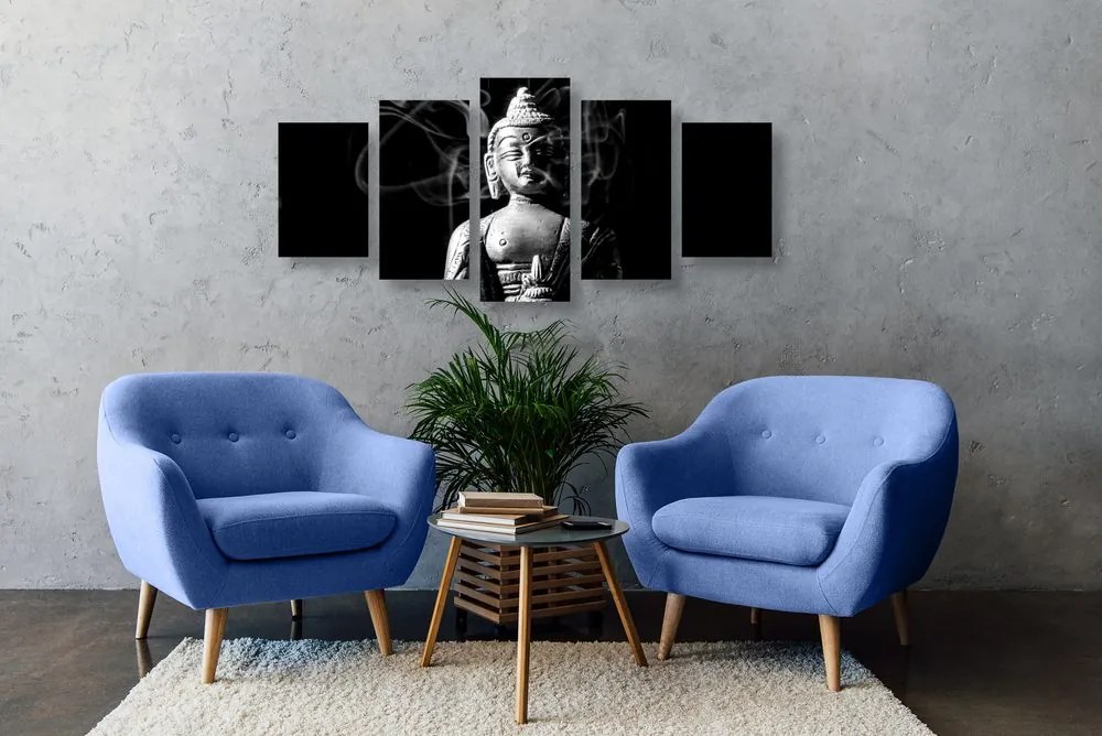 Quadri 5 pezzi – Statua del Buddha in bianco e nero