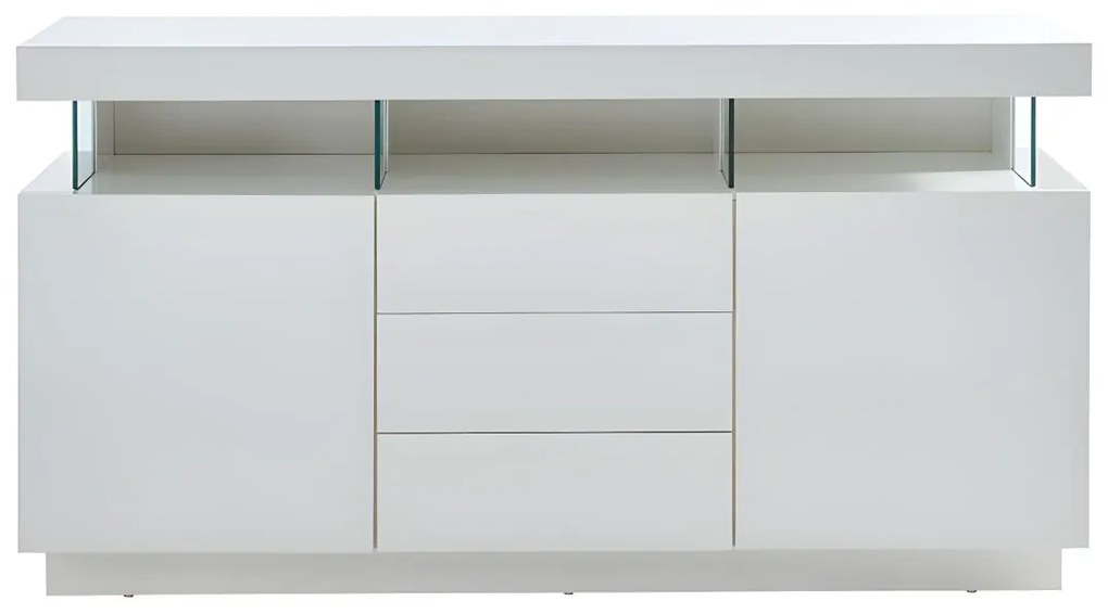 Credenza 3 cassetti e 2 ante con LED in MDF Bianco laccato - FABIO II