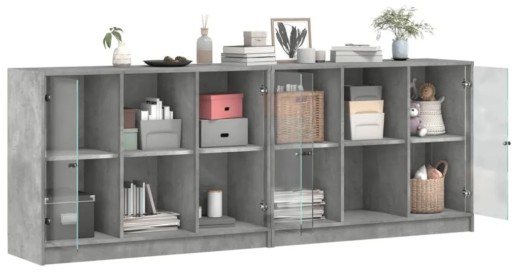 Libreria con ante grigio cemento 204x37x75 cm legno multistrato