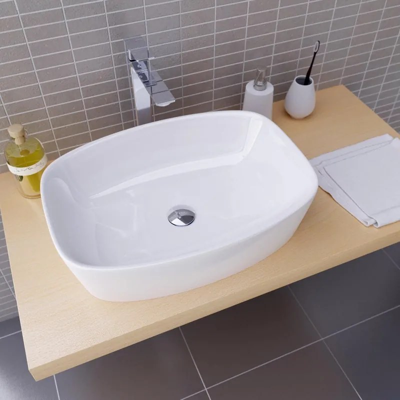 Lavabo da appoggio Balta ovale in ceramica L 50.5 x H 14 x P 38.5 cm bianco lucido piletta non inclusa