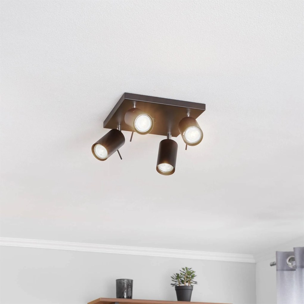SOLLUX LIGHTING Faretto da soffitto Round in nero, 4 luci quadrato