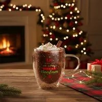 Tazza mug vetro borosilicato Merry Christmas glitter 300 ml