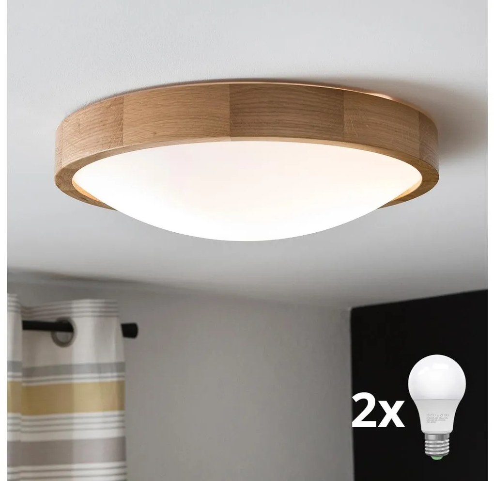 Brilagi - Lampada LED da soffitto CARVALHO SLIM 2xE27/60W/230V quercia Ø37 cm