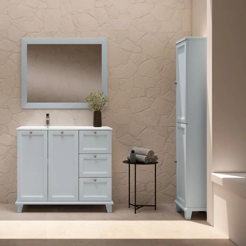 Mobile da bagno sospeso sotto lavabo L 102.7 x H 85 x P 46 cm blu laccato opaco, 3 cassetti, 2 ante VISOBATH Unike