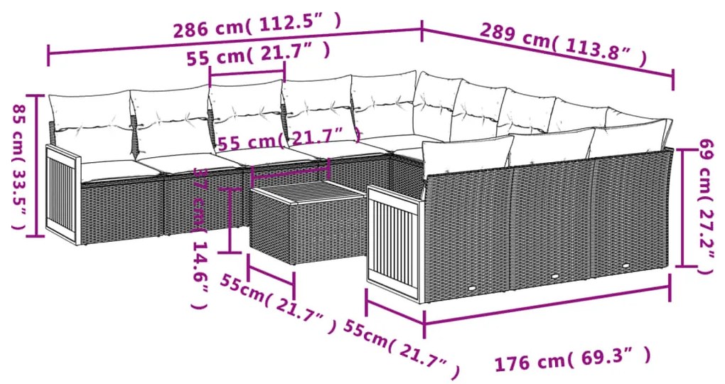 Set Divani da Giardino 12 pz con Cuscini Beige in Polyrattan