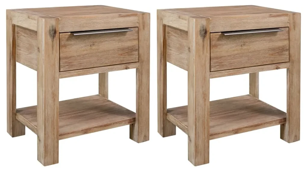 Comodini con cassetti 2 pz 40x30x48 cm legno massello di acacia
