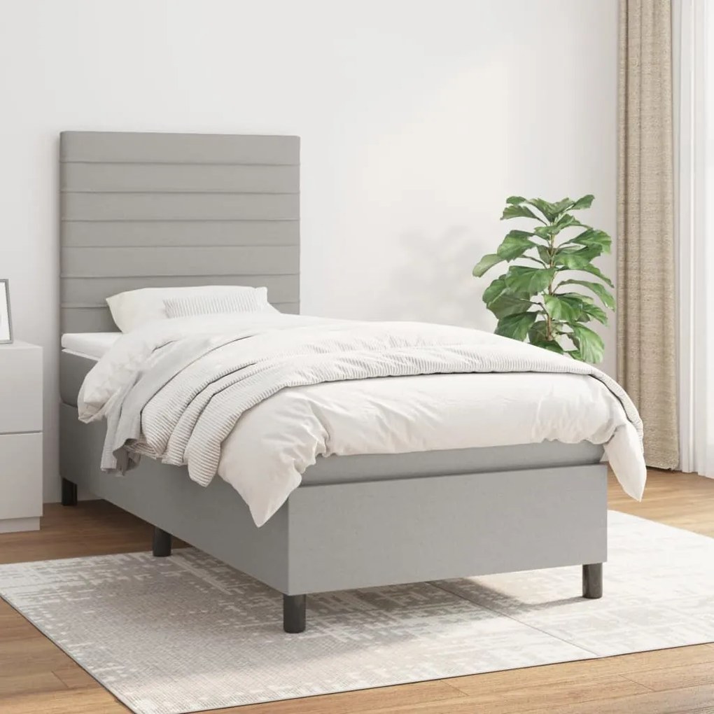 Giroletto A Molle Con Materasso Grigio Chiaro 90x200 Cm Tessuto /