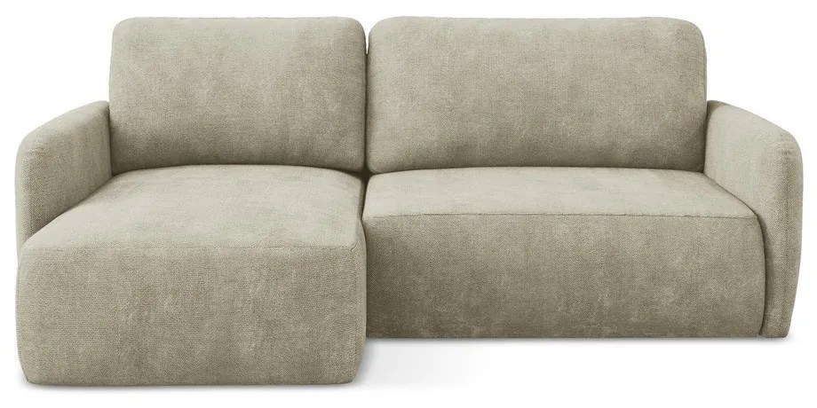 Divano angolare beige allungabile/con contenitore (con penisola a sinistra/con chaise lounge) con rivestimento in ciniglia Lilo – Makamii