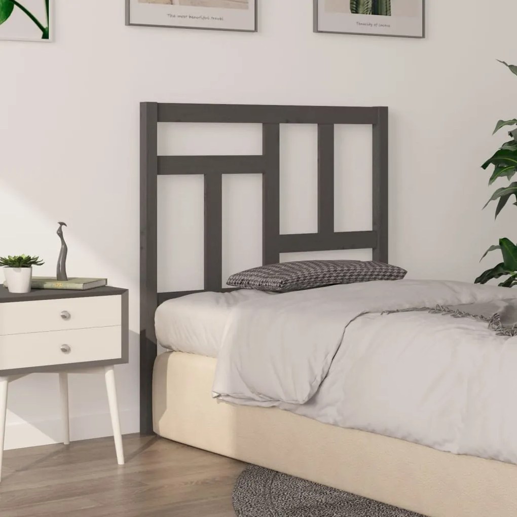 Testiera Letto Grigia 80,5x4x100 Cm İn Legno Massello Di Pino /