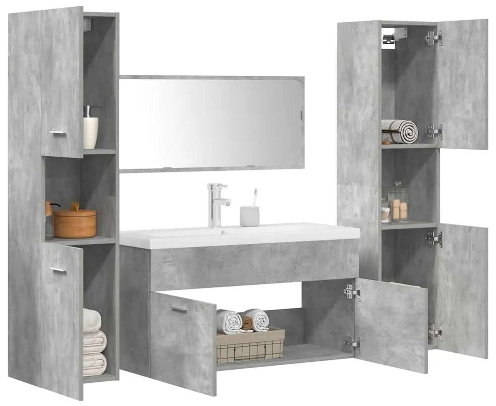 Set Mobili Da Bagno 5 Pz Grigio Cemento İn Legno Multistrato /