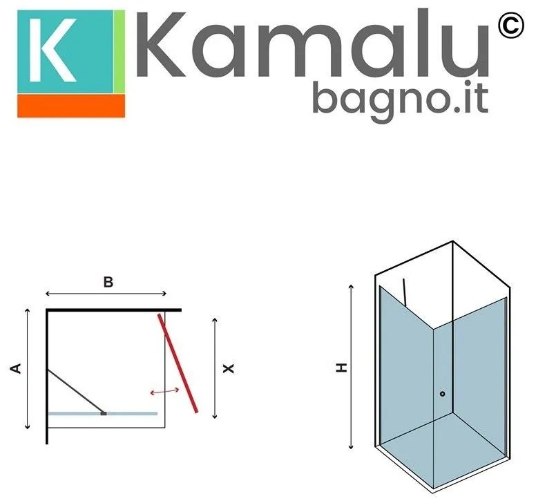 Kamalu - Box doccia angolo 85x90 porta battente 85 e fisso 90 modello KS2800S