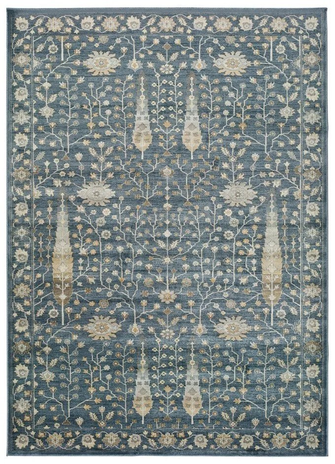 Tappeto in viscosa blu , 160 x 230 cm Vintage Flowers - Universal