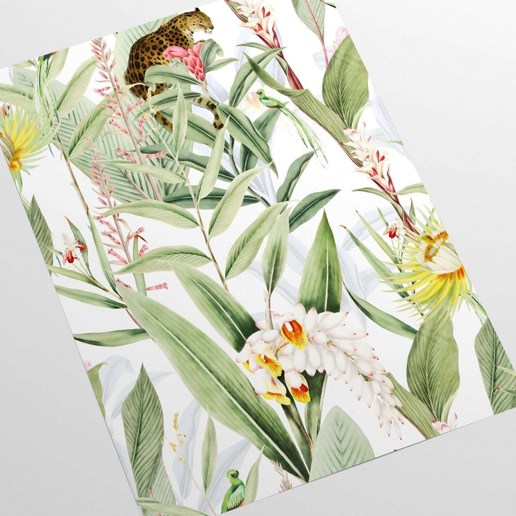 Carta da Parati Carta da parati Jungla Tropicale Chic Bianca e Verde 15€/mq | Spedizione Gratuita | Carta Da Parati Camera Da Letto | Carta Da Parati