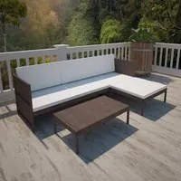 Set Salotto da Giardino 3pz con Cuscini in Polyrattan Marrone 41387