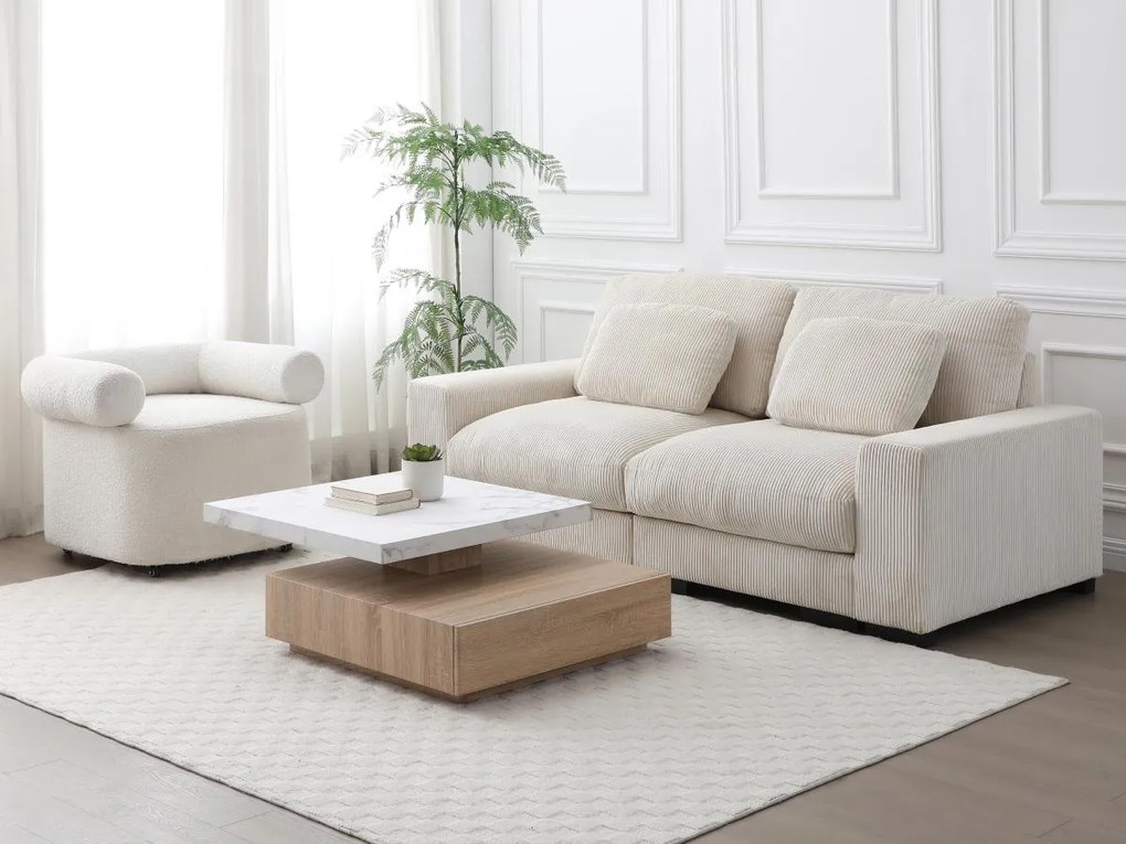 Tavolino girevole con 1 cassetto in MDF Effetto marmo Bianco e Naturale - KYRIA