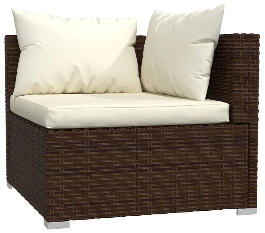 Set divani da giardino 3 pz con cuscini in polyrattan marrone