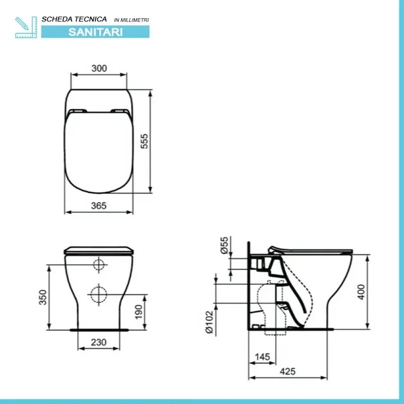 Sanitari Ideal Standard Tesi filomuro Rimless AquaBlade copriwater originale