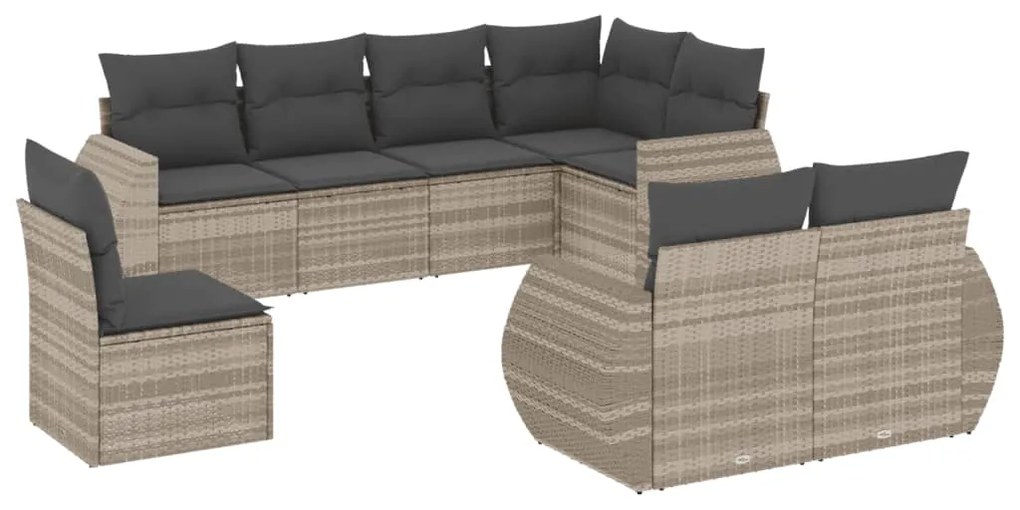 Set divano da giardino 8pz con cuscini grigio chiaro polyrattan