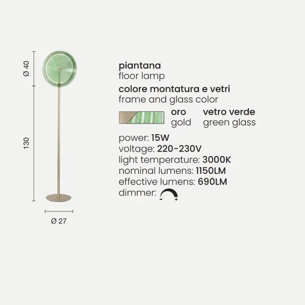 Piantana a LED JOKEY in metallo e vetro decorato Verde H170 cm
