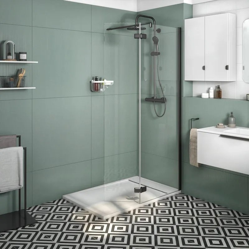 Box doccia walk-in Neo, vetro 8 mm, L 108-109.5 cm x H 200 cm, profilo nero
