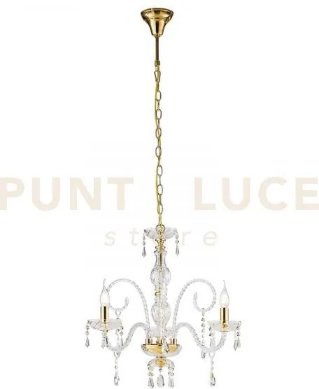 Lampadario monalisa oro e trasparente 3 luci attacco e14 53x145cm