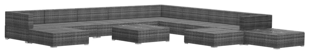 Set divani da giardino 12 pz con cuscini in polyrattan grigio