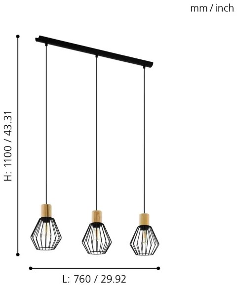 Eglo 44094 - Lampadario a sospensione con filo PALMORLA 3xE27/60W/230V