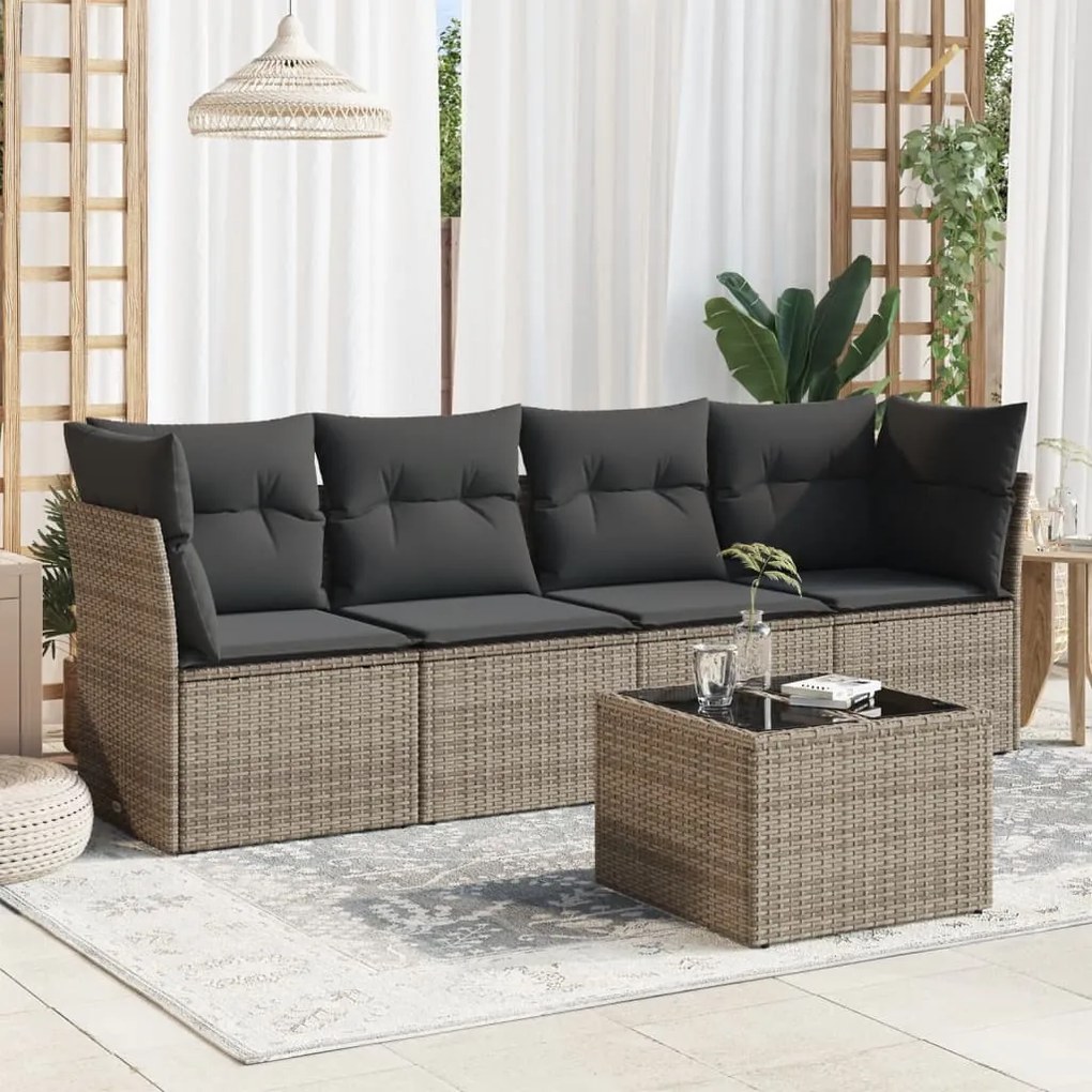Set divano da giardino 5 pz con cuscini grigio in polyrattan