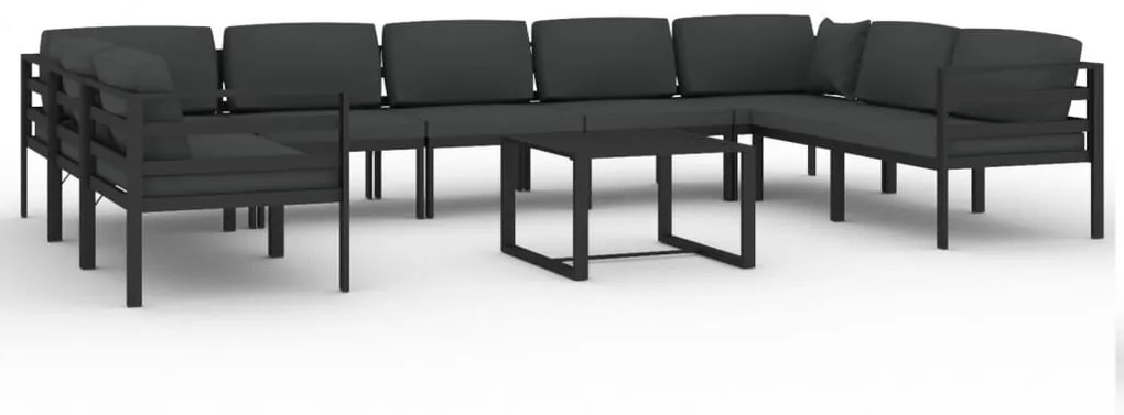 Set divani da giardino 10 pz con cuscini in alluminio antracite