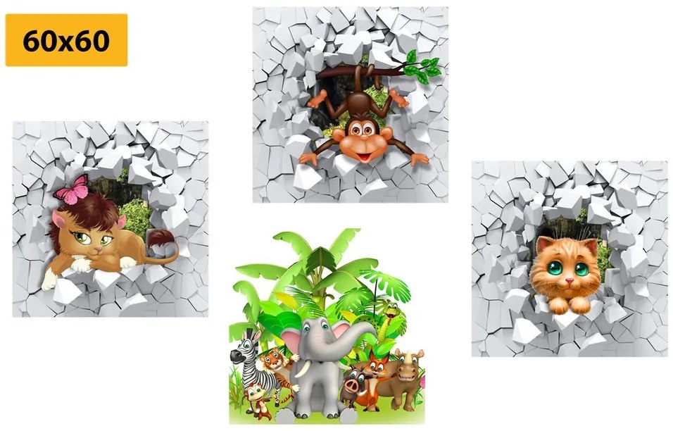 Set di quadri – Giungla piena di animali