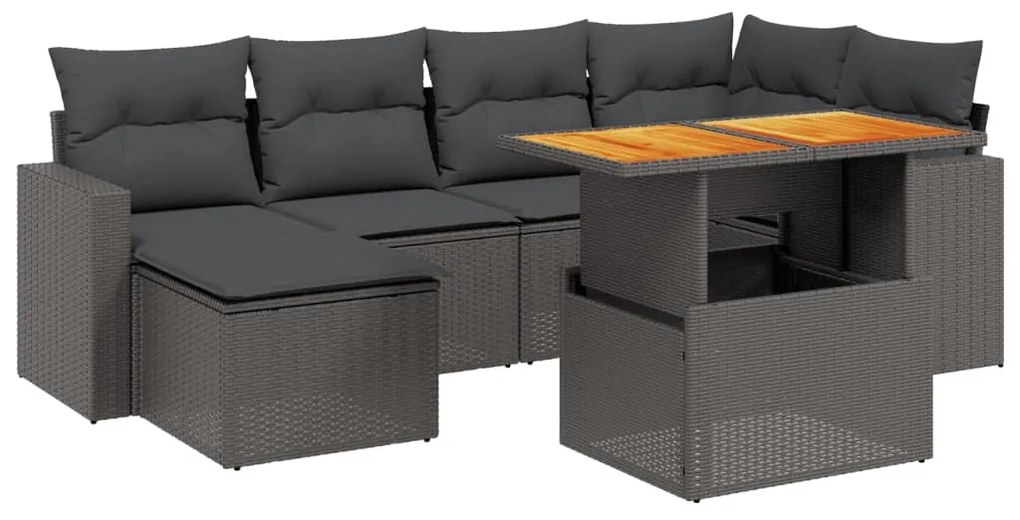 Set Divani da Giardino con Cuscini 7pz Nero Polyrattan