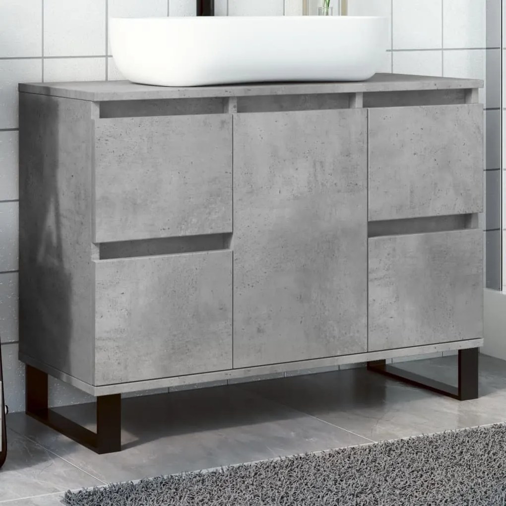 Armadietto Da Bagno Grigio Cemento 80x33x60cm Legno Multistrato /