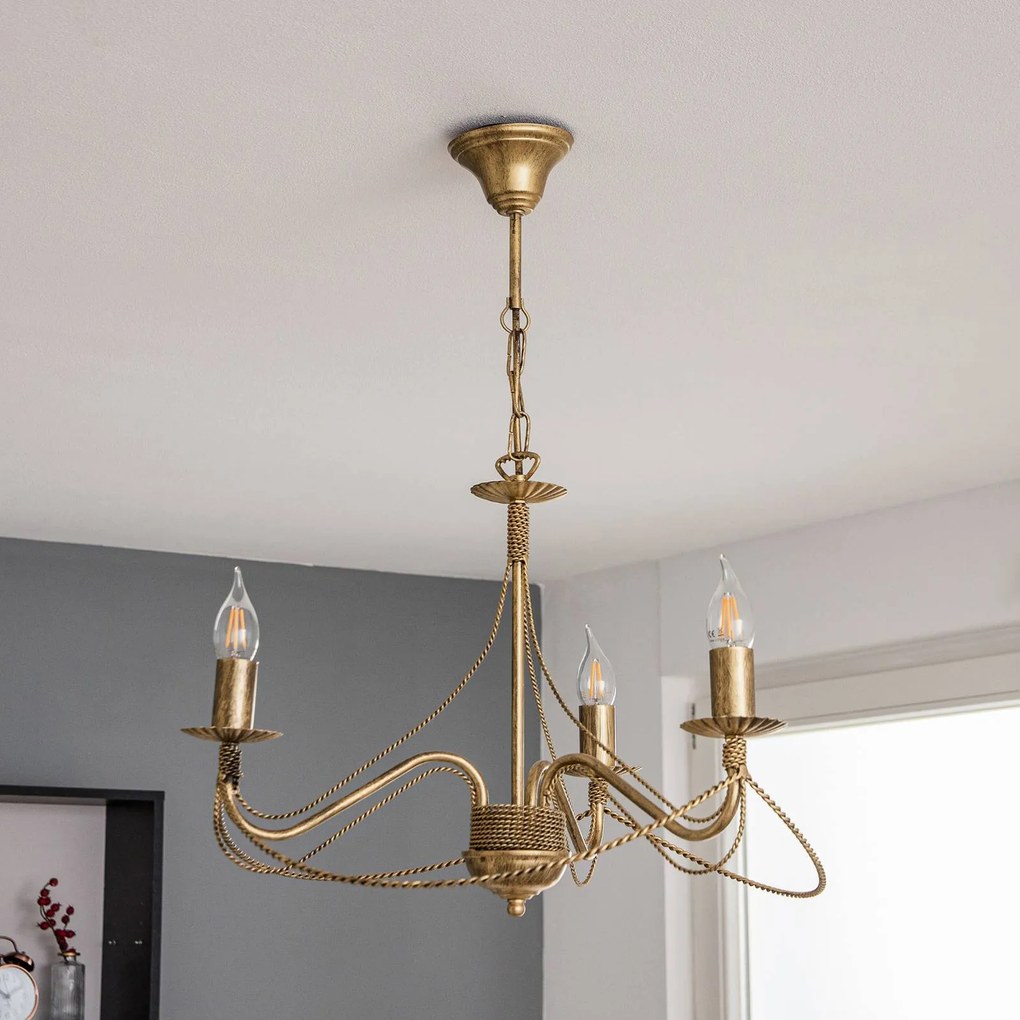 EMIBIG LIGHTING Lampadario Tori 3, 3 luci, oro