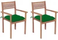 Sedie da Giardino 2 pz con Cuscini Verdi in Massello di Teak 3062282