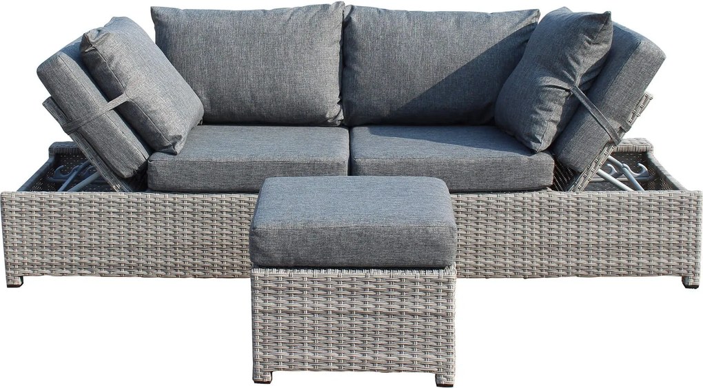 CRINIS - divano da giardino con pouf completo di cuscino intreccio in rattan sintetico