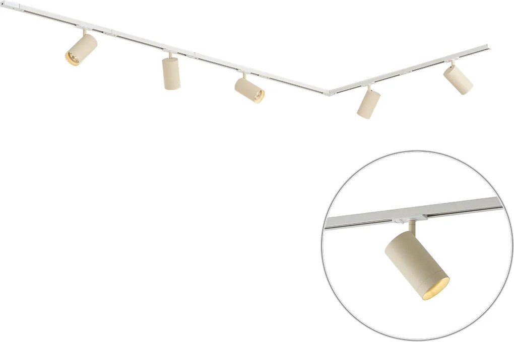 Sistema di illuminazione a binario moderno con 5 faretti bianco e beige 1-Fase GU10 70mm - Iconic Jeana Luxe