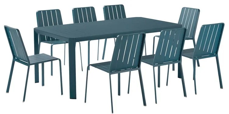 Set tavolo e sedie Idaho NATERIAL in alluminio blu per 8 persone