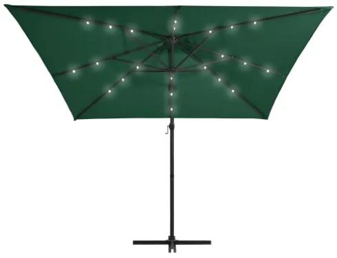 Ombrellone a Sbalzo con LED e Palo in Acciaio 250x250 cm Verde
