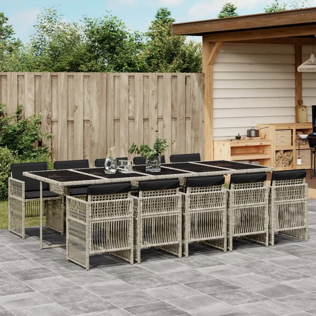 Set pranzo giardino 11pz con cuscini grigio chiaro polyrattan