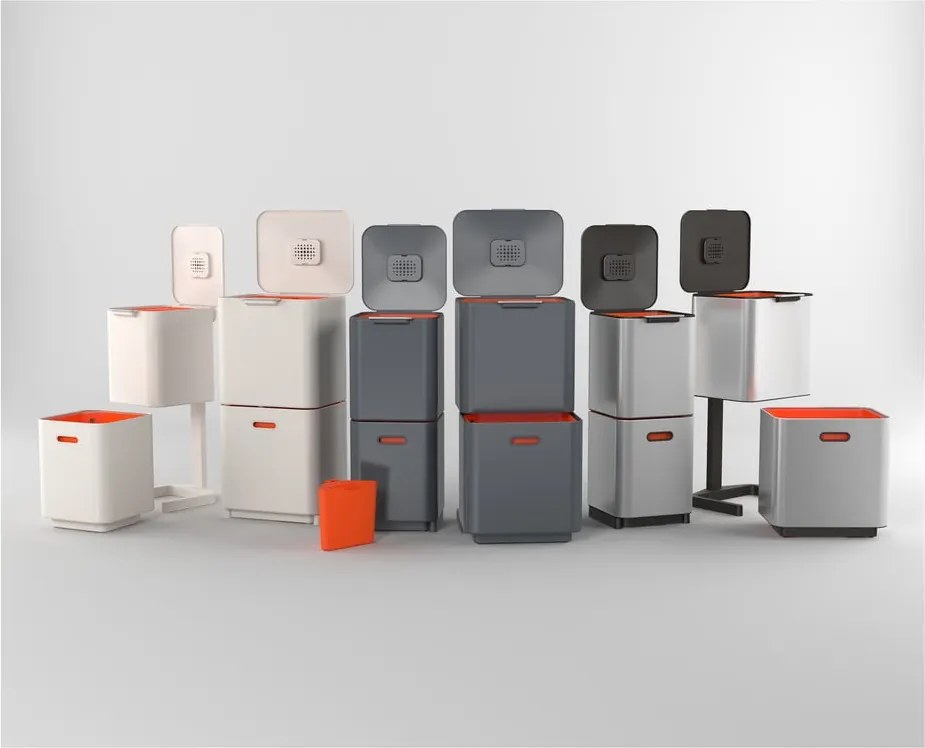 Bidone in acciaio grigio per rifiuti differenziati 40 l Totem Compact - Joseph Joseph