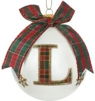 Pallina Natale lettera L tartan vetro 10 cm
