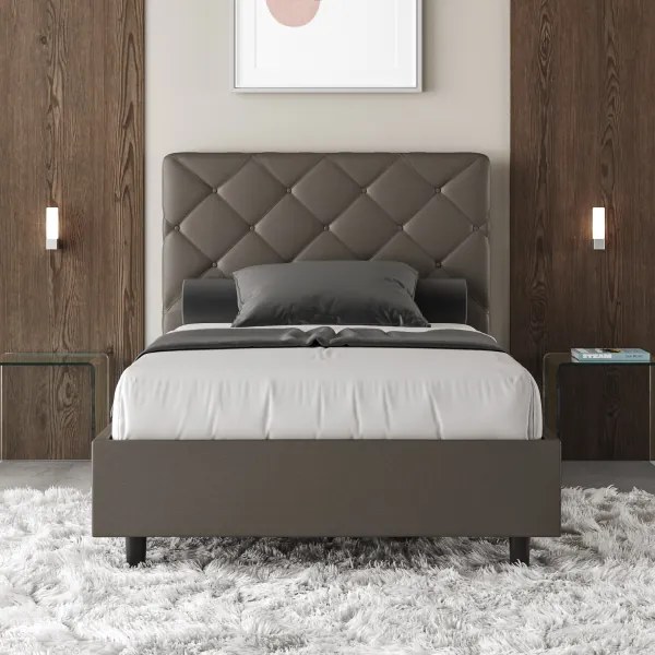 Letto senza rete imbottito 120x210 similpelle cappuccino Priya