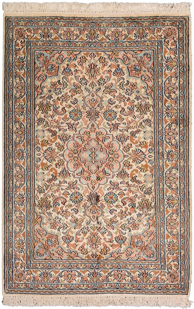 Cashmere Silk Tappeto 90 x 60 Beige (Indian) Annodato A Mano
