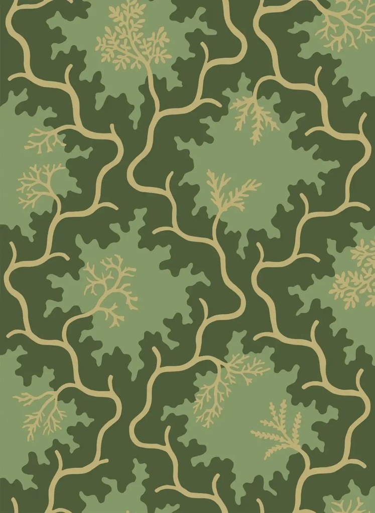 Cole & Son Carta da parati Moss Trellis - Evergreen and Antique Gold